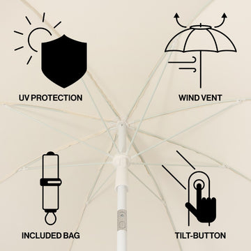 Horizon 6.5 ft. Classic MidCentury Scalloped Fringe Market Beach Umbrella
